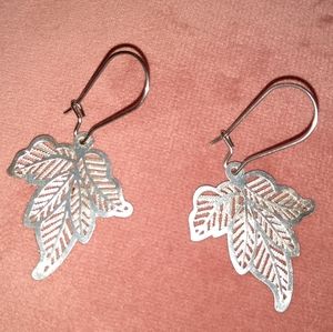 New Silver Leaf Earrings Hollow CutOut Leaves Handmade Drop Stainless Steel Wire